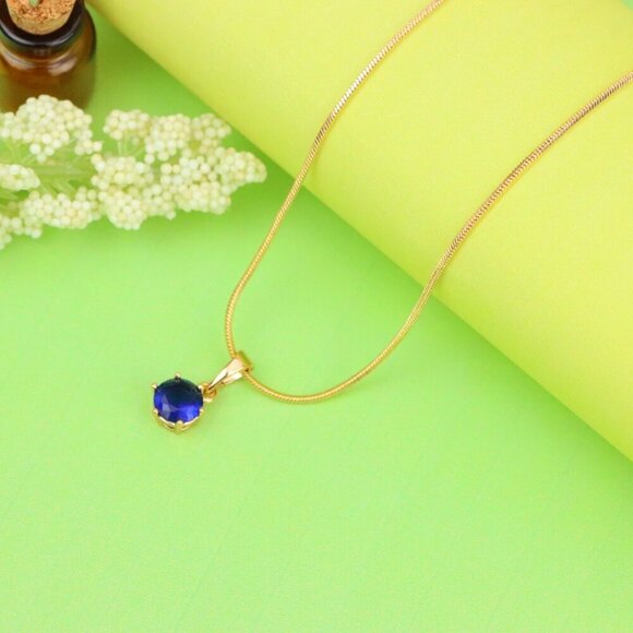 "Elegant Blue Solitaire Pendant in Gold Finish, XPPT1211 - Picture 3 of 12